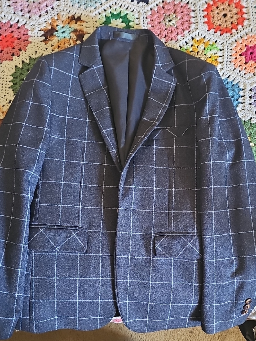Men's Windowpane Wool-Blend Blazer in Navy L32